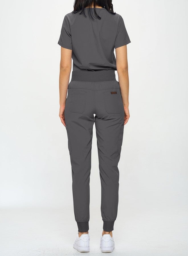 Monarch Uniforms Slim Fit Stretchy Scrubs Women's Jogger Scrub Set Slim Jogger Scrubs with Tuck-In Top for Women (CHARCOAL-2X) - Image 4